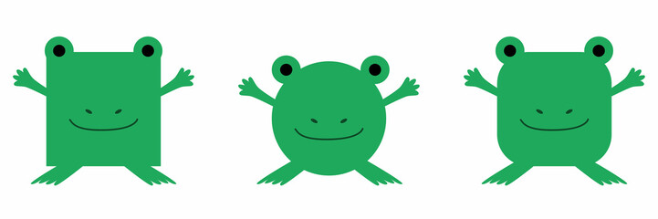 A set of animals of square and round shape. Vector illustration of a frog in a flat style