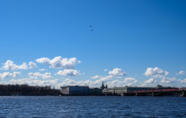 Victory Day. May 9. the flight of aircraft over the Neva. Saint Petersburg