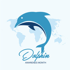 Dolphin Awareness Month vector. Blue dolphin silhouette icon vector Marine mammal animal vector