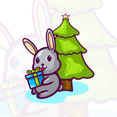 Obraz na płótnie Canvas Bunny in Winter Cartoon