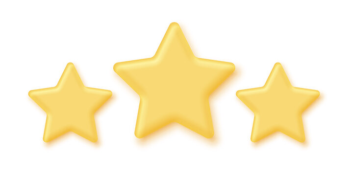 3 rate gold stars for customer rating feedback, realistic 3d golden winner reward