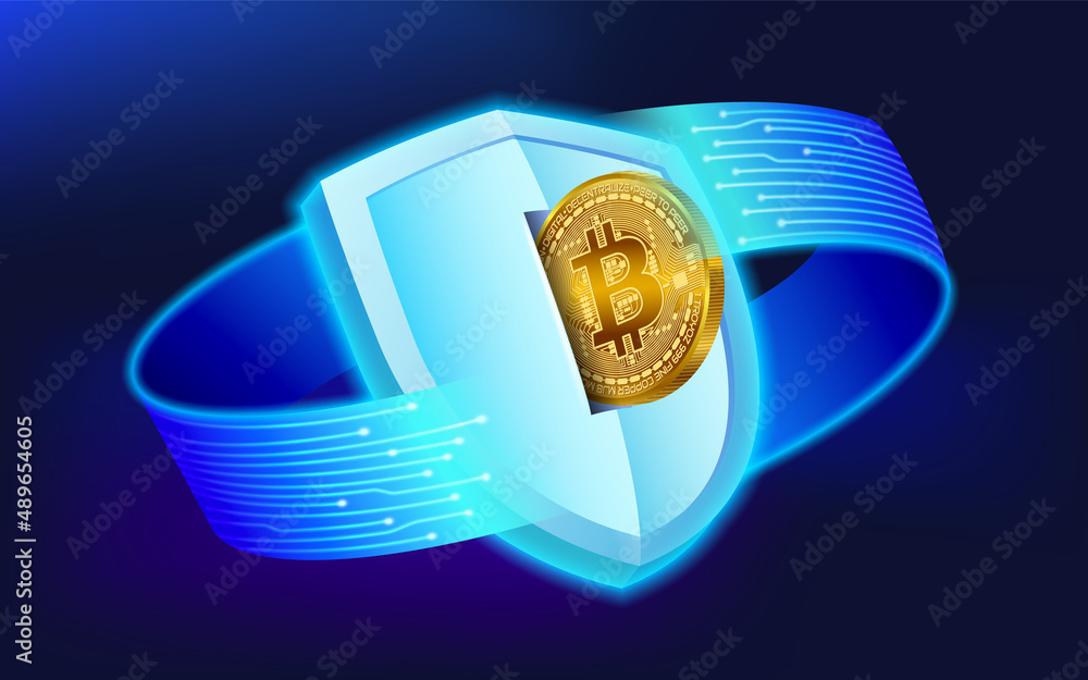 Poster bitcoin digital wallet protected by digital encryption and nodes from around the world help verify t