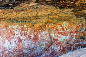 Human and animal figures in the Ngiyampaa rock art, Mount Grenfell Historic Site, Australia