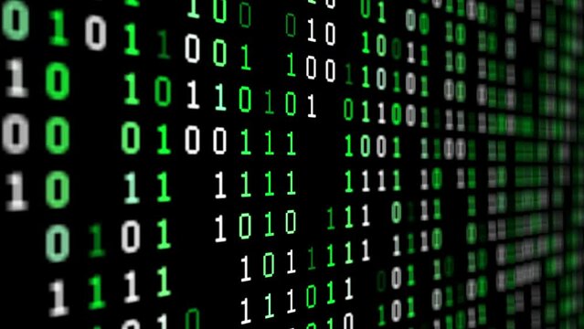 Matrix binary code background with green digits moving down. Data, code, decryption and encoding concepts. Seamless loopable background.