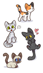 Animal Drawing Collection, Cat Outline, Assorted Cat Vector Flat icons, Cat illustrations icon Set