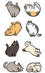 Animal Drawing Collection, Cat Outline, Assorted Cat Vector Flat icons, Cat illustrations icon Set - obrazy, fototapety, plakaty