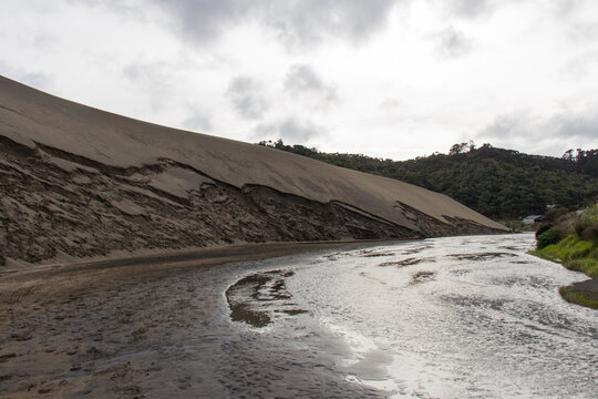 Sand dunes around lake Wainamu, New Zealand.