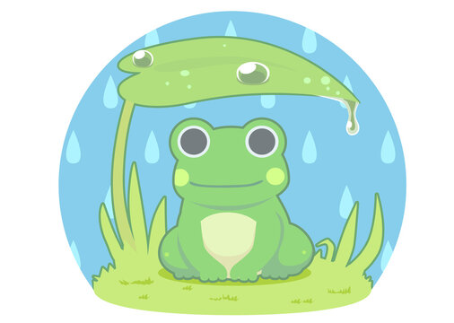 雨宿りするカエルのイラスト