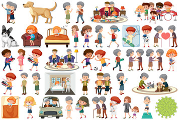 Set of different activities people in cartoon style
