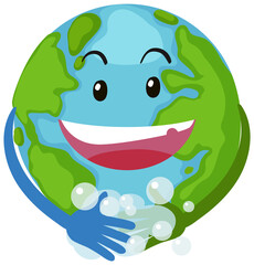 Global handwashing day concept with smiling earth character