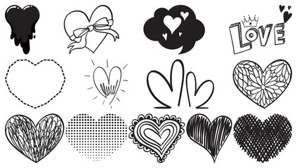 Fototapeta premium Black hand drawn hearts set