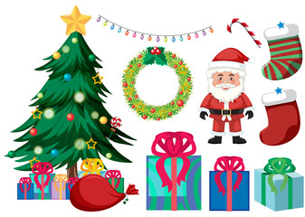 Christmas set with tree and decorations