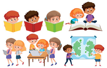 Set of kids doing different activities