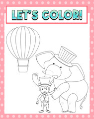 Circus doodle outline for colouring printable