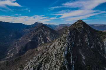 Fototapeta na wymiar Aerial panoramic of the scenery inside the Parc naturel régional des Préalpes d'Azur, just north of Cannes, Nice and Monaco in France