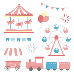 Naklejka premium Hand drawn illustration of amusement park elements.