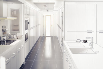 Fototapeta na wymiar Moderne Küchenplanung - 3D Visualisierung