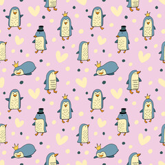 Seamless background with cute penguins.