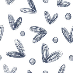 Simple seamless background with linear hearts. Monochrome background.