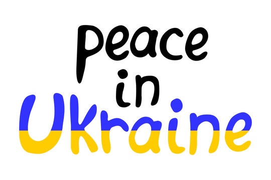 Peace in Ukraine - vector inscription doodle handwritten in the colors of the Ukrainian flag on theme of anti-war, pacifism. For flyers, posters, banners, infographics