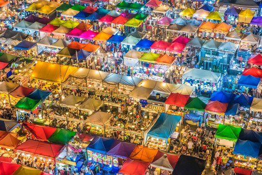  Night view of the Train Market in Bangkok , Thailand