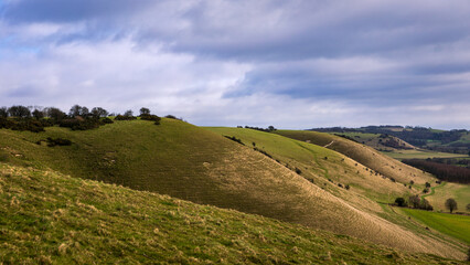 View across Pewsey Downs from the top of Knap hill near Marlborough Wiltshire south west England