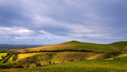 View across Pewsey Downs and Walkers hill from Knap hill Wiltshire south west England