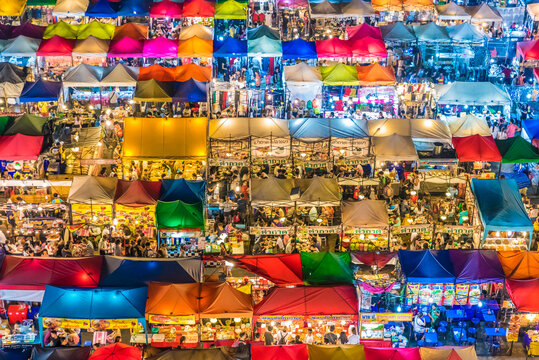 Night view of the Train Market in Bangkok , Thailand