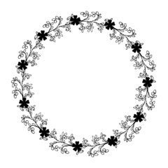 Frame of flowers. Floral round frames and plant silhouette