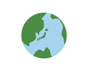 地球のシンプルなイラスト　地球儀　日本　世界地図　環境　球体　海