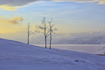 winter landscape olkhon island, lake baikal travel russia