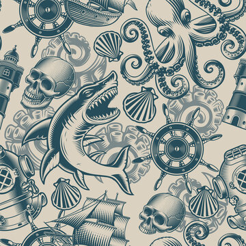 Black and white vector nautical background 