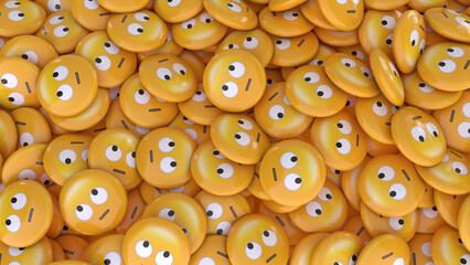 Obraz premium 3d rendering of a lot of emojis with skeptical looks on the face.