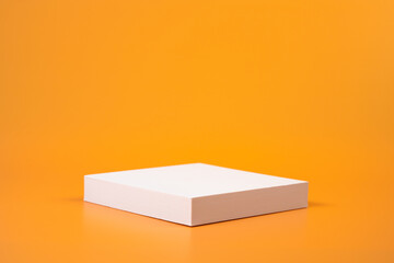Orange product background. Empty podium	