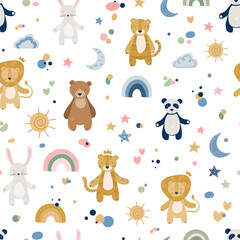 Cartoon cute animals baby pattern with rainbow