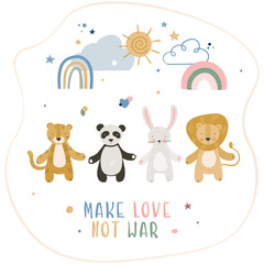 Cartoon cute animals baby card with text