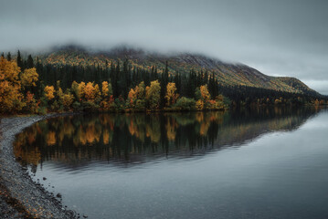 Naklejka premium lake shore in the north in autumn