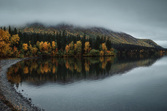 lake shore in the north in autumn