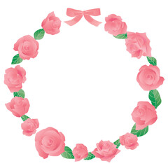 ピンクのバラのフレームイラスト