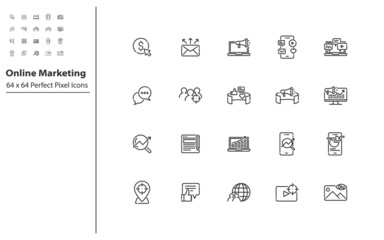 set of marketing, line icons, online marketing, business, advertise