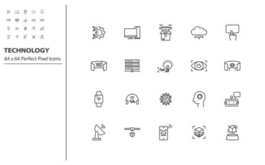 set of technology line icons, vr, ar, ai, iot