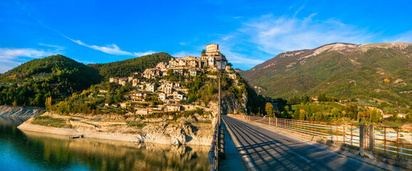 Beautiful lakes of Italy - Turano and medieval village Castel di Tora, Rieti province