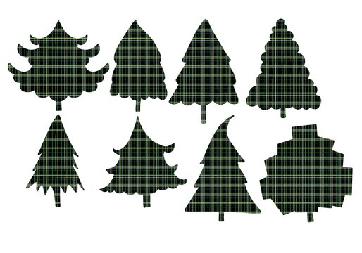 Set with Christmas trees for hobbies and cards and posters and postcard and magazines and stickers and kids and shops