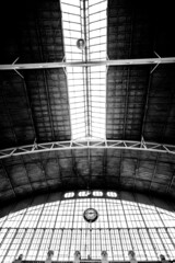 The steel dome-shaped roof structure consists of a translucent roof and translucent glass ,black and white