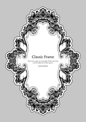 Baroque frame decor. Detailed rich ornament graphic line art. Vector illustration in black and white
