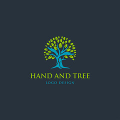 HAND AND TREE LOGO DESIGN VECTOR