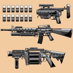 vector set grenade launcher - obrazy, fototapety, plakaty