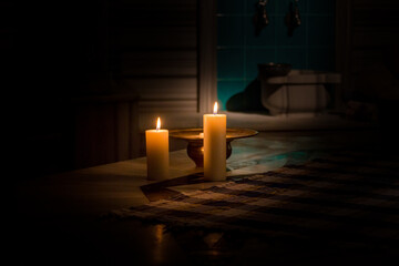 Traditional Turkish bath illuminated by candlelight