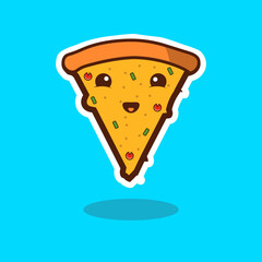 beautiful slice pizza cartoon illustration. food illustration.,