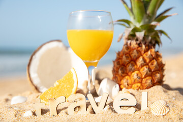 fruit juice cocktail on the beach